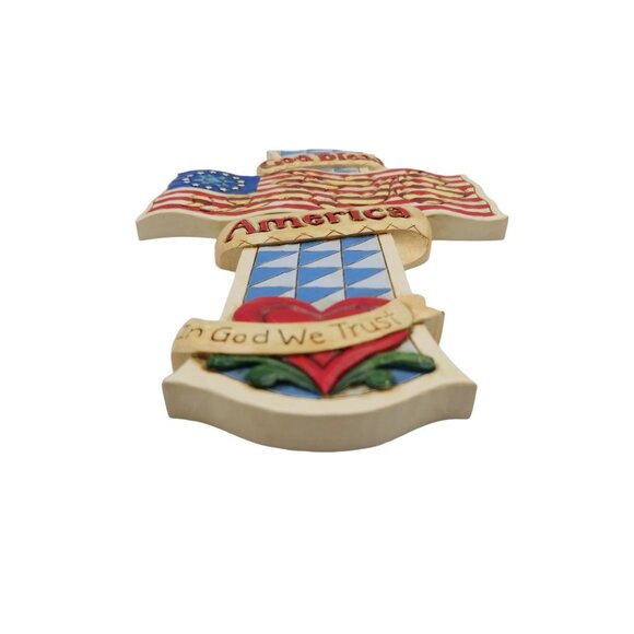 Jim Shore Patriotic God Bless America In God We Trust Cross Wall Hanging WS651 - Picture 4 of 11